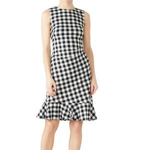 Ralph Lauren black & white gingham dress Women's 0 ruched ruffle bodycon